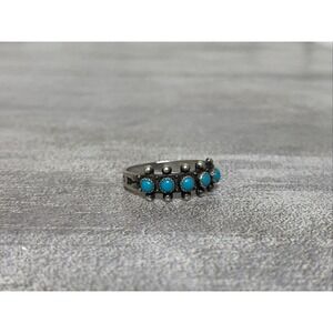 Native American Zuni Turquoise Petit Point Ring Sz 8 Snake Eyes Arrow